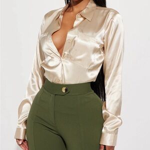 NWT You Better Work Satin Shirt - Champagne Fashion Nova